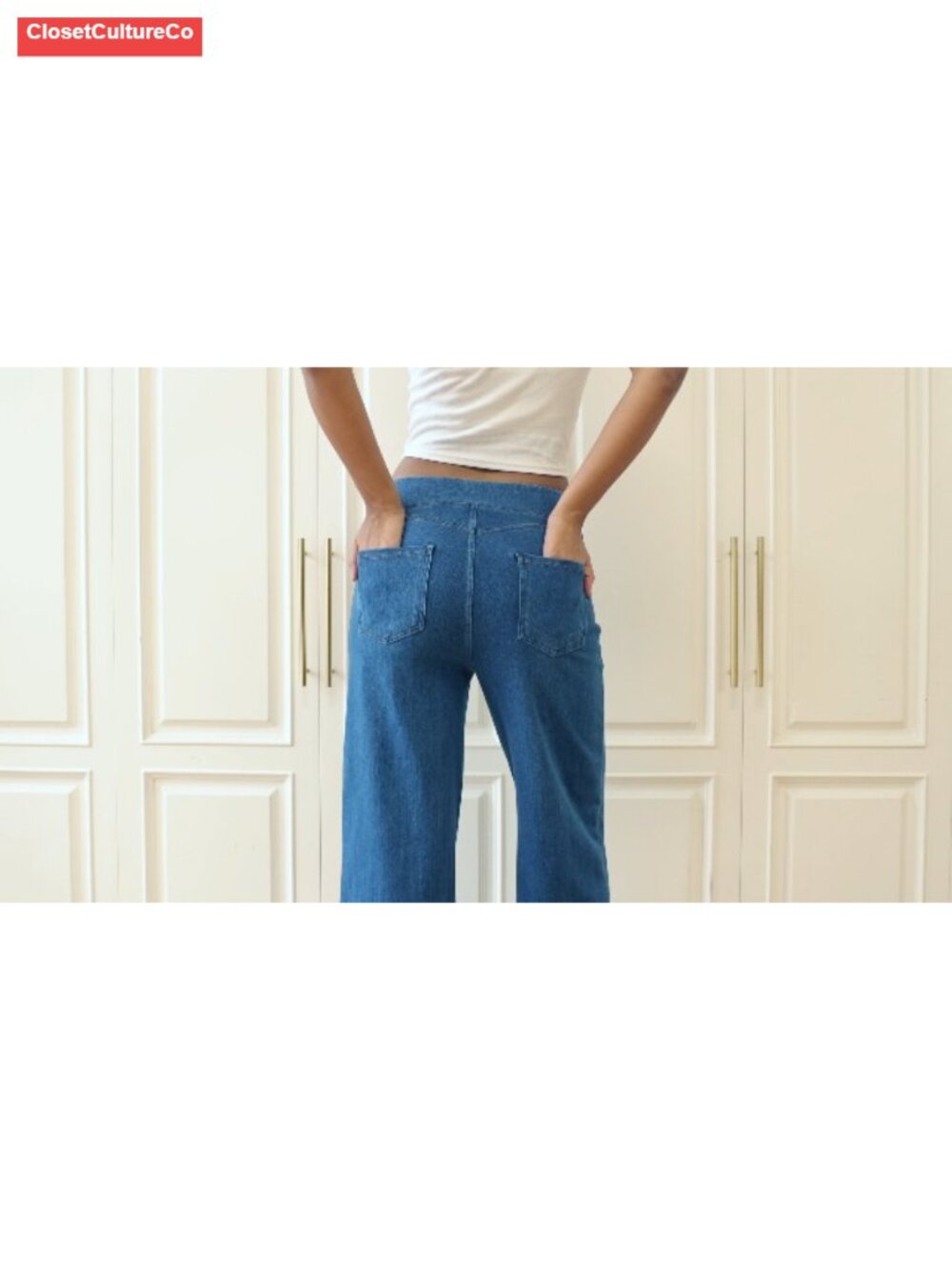 Wide Leg Stretchy Pull On Jeans High Waisted Denim Sweatpants - Picture 6 of 6